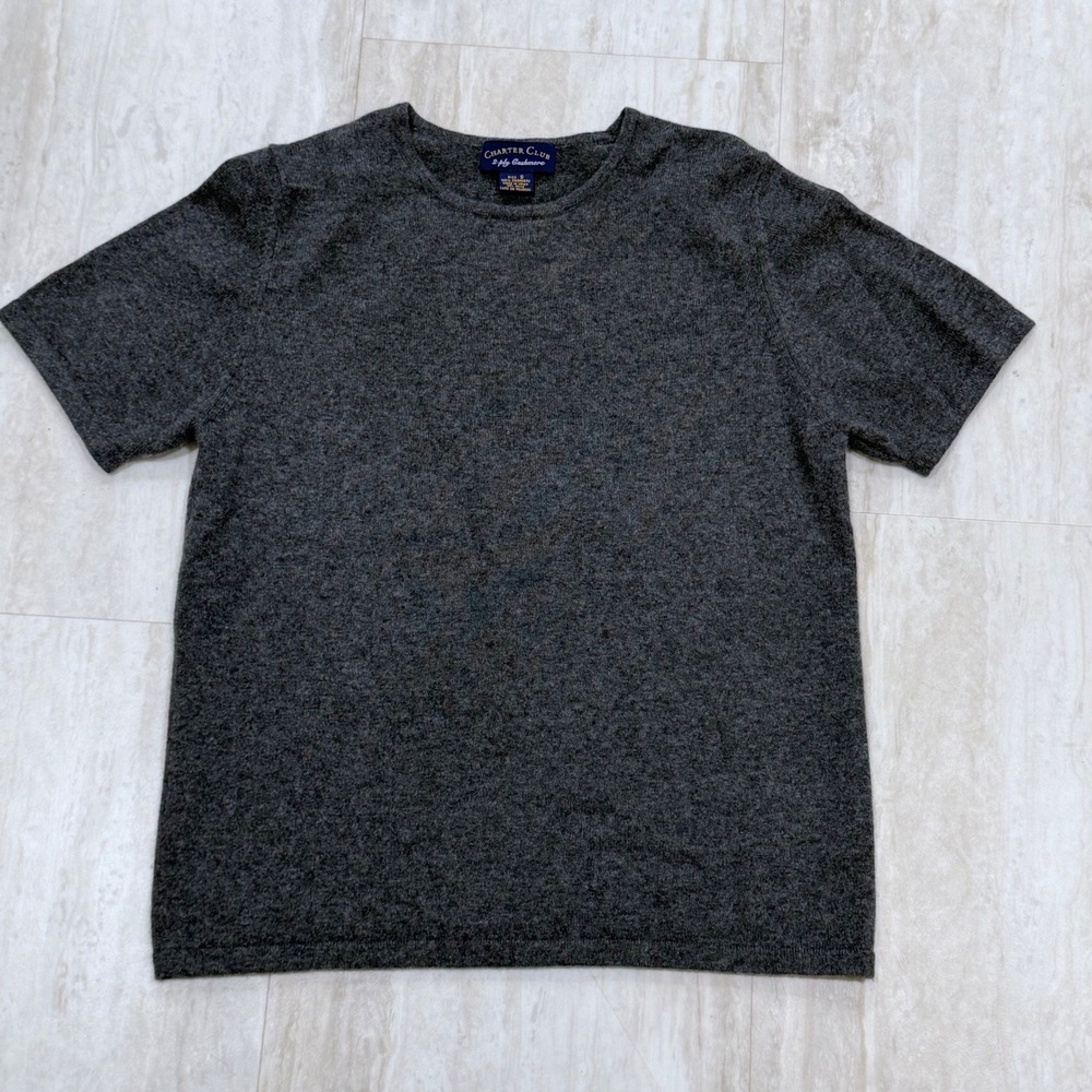 Charter Club 2-Ply Cashmere Short Sleeve Sweater Gray Crew Neck Top Womens Small
